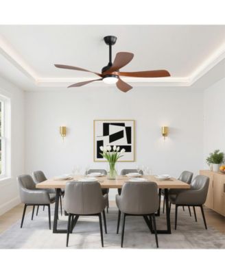 52-inch Modern Smart Standard Black 5-Blade Ceiling Fan with Remote Control and LED Light