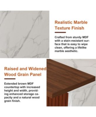 Streamdale Black Marble Kitchen Island with LED Lighting & Grille Details