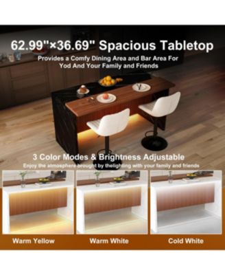 Streamdale White Marble Look Kitchen Island with LED Lighting