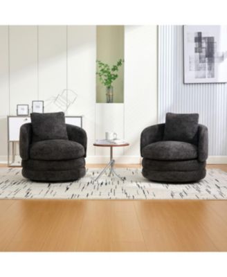 Streamdale F;urniture Streamdale 30"W Modern Round Swivel Barrel Chair with Pillow, Dark Gray