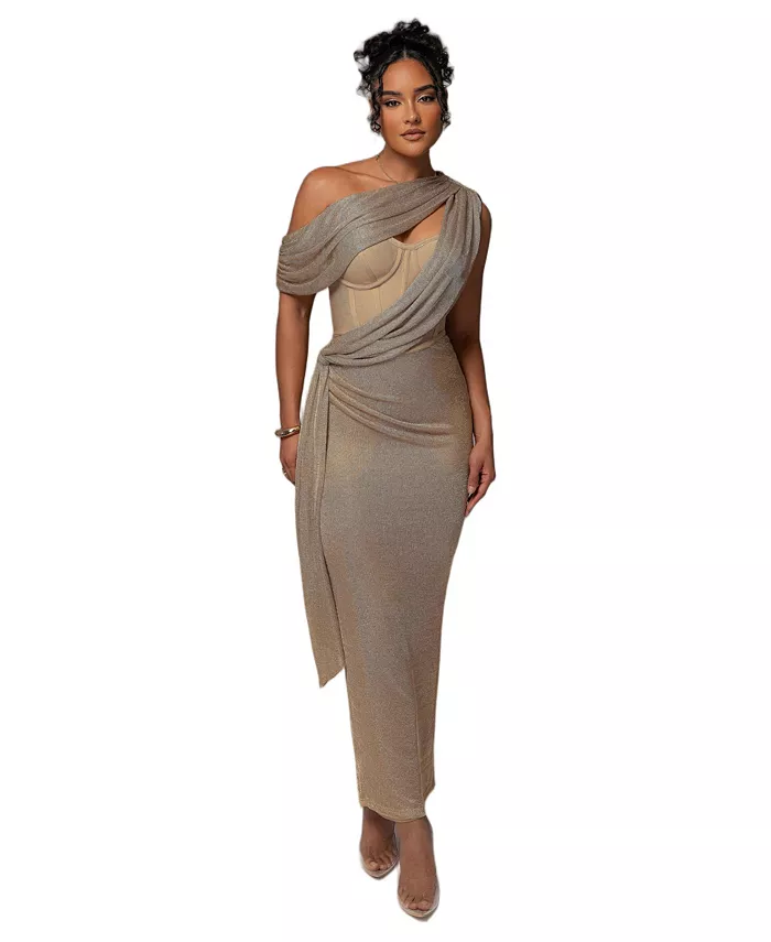 Women's Metallic Celestina Draped Maxi Dress - thumbnail 2