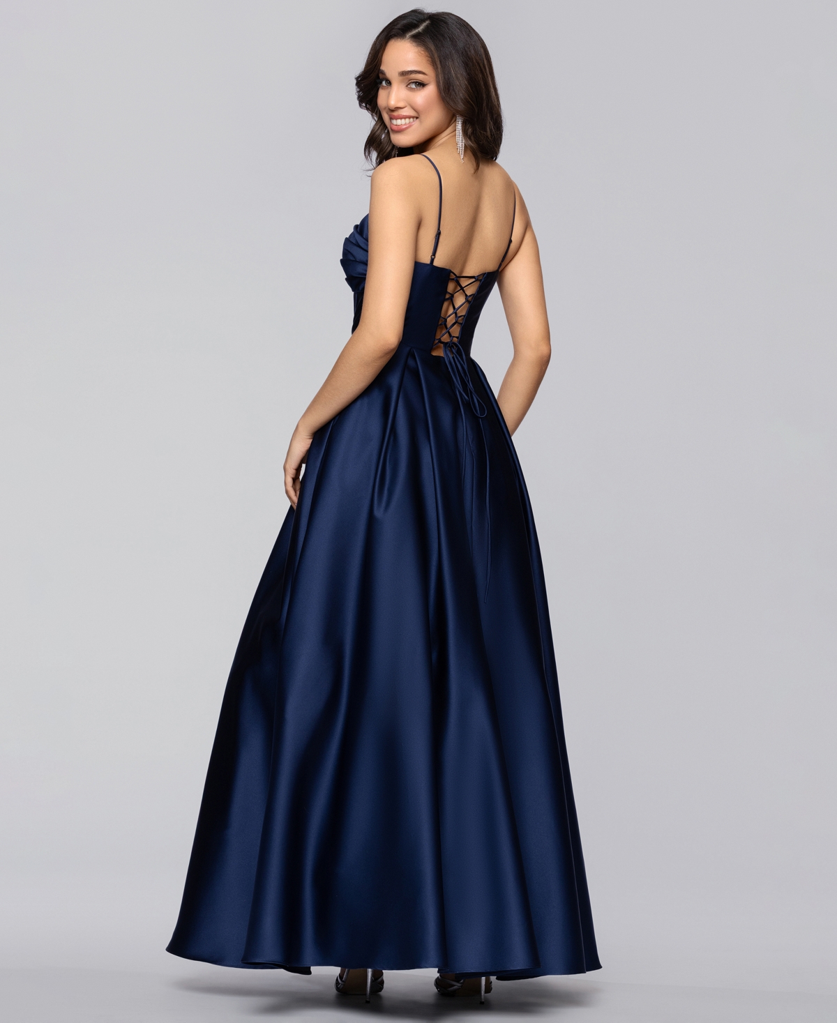 Blondie Nites Juniors' Satin Notch-Neck Ball Gown