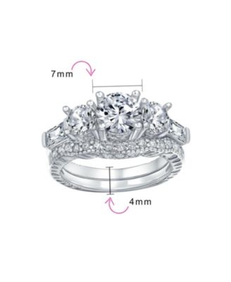  3-Stone CZ Promise Ring Set with Baguette Side Stones Sterling Silver