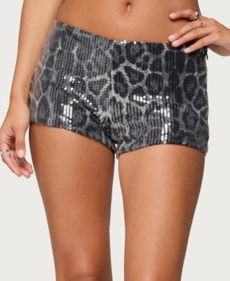 Women's Sequin Leopard Printed Micro Shorts