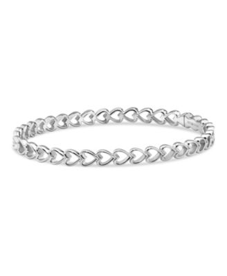 Open Heart Bangle Bracelet in Rhodium Plated Sterling .