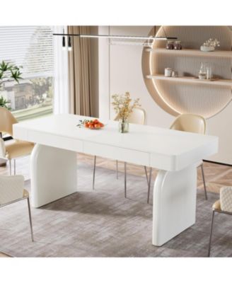Modern Dining Table for 4-6 People, Rectangular White Glossy Kitchen Dining Room Table