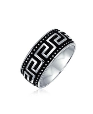 Two-Tone Black & Silver Greek Key Design Promise Band Ring Sterling Silver 9MM
