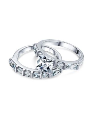 2CT Square Cut CZ Cubic Zirconia Solitaire Promise Band Ring Set with Baguette Accents Sterling Silver