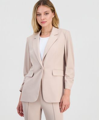 Women's Crepe One-Button Scrunched-Sleeve Jacket & Crepe High-Rise Flared-Leg Pants, Macy's Exclusive