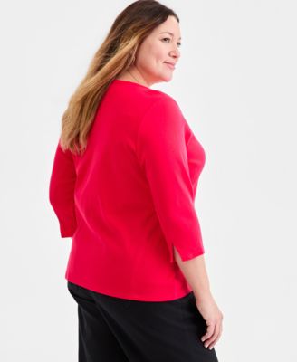 Plus Size Pima Cotton 3/4-Sleeve Top