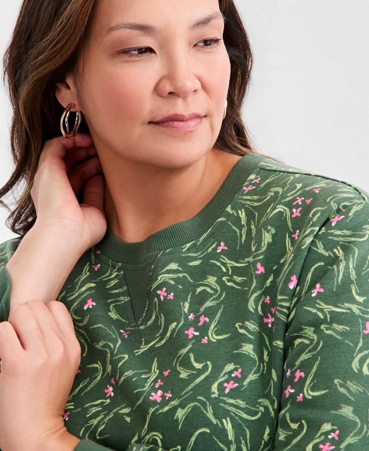 Style & Co Plus Printed Crewneck Fleece Sweatshirt