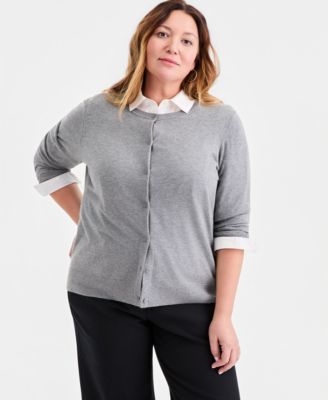 Plus Size Button-Front Long-sleeve Cardigan