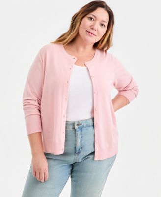 Plus Size Button-Front Long-sleeve Cardigan
