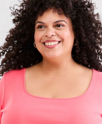 Plus Size Short-Sleeve Square-Neck Tee