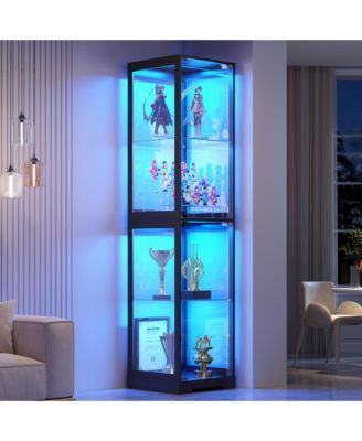 65" Glass Display Cabinet with Doors, Motion LED Light