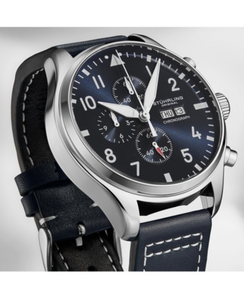 Мужские часы Stuhrling Navigator 4075 хронограф на кожаном ремешке