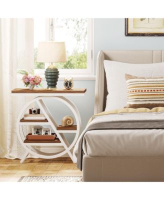 End Table, 3-Tier Faux Marble Side Table with Storage, Wood Narrow Sofa Side Table, Modern Nightstand and Bedside Table