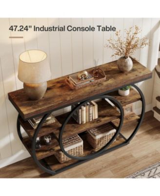 47" Console Table, 5-Tier Industrial Entryway Table with Metal Frame, Rustic Brown