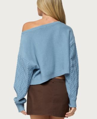 Women's Oversized Off Shoulder Cable Knit Sweater