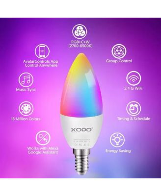 LB4 Smart Wi-Fi A19 Candelabra LED Bulbs, Dimmable, App & Voice Control (2-Pack)