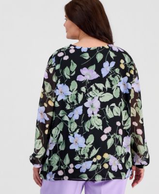 Plus Size Ruffled V-Neck Chiffon Blouse