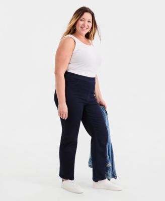 Plus Size Mid-Rise Pull On Straight-Leg Jeans