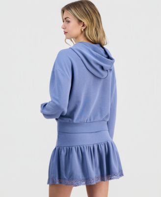 Juniors' Crochet Long-Sleeve Hoodie