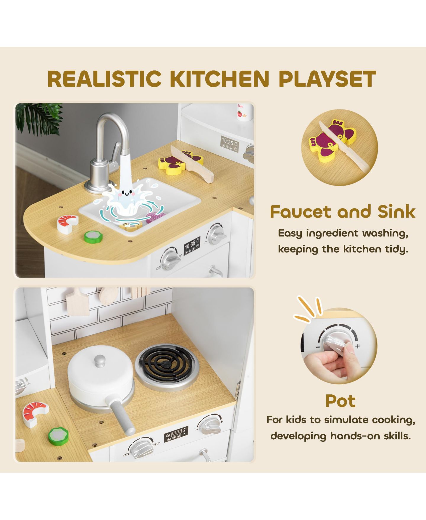Детские игрушки Qaba Large Kitchen Set, 14-Piece Playset, Ages 3+ — фото 6