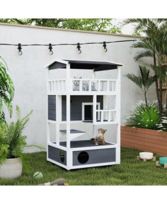 Feral Cat House, Outdoor Kitten Condo, w/ Asphalt Roof, Escape Door