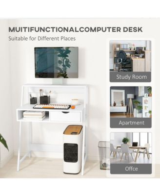 Computer Writing Desk for Small Space w/ Drawer, Storage Shelves,