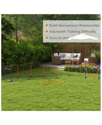 Dog Agility Training Equipment W/ Weave Poles, Adjustable Hurdle