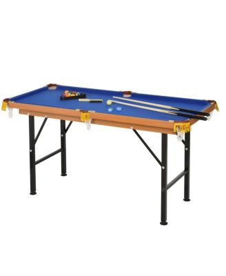 55" Foldable Portable Billiards Pool Table for Kids and Adults, Blue MDF Game Table with Cues, Balls, Rack and Chalk for Family Game Room