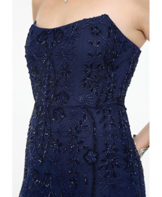 Women's Embellished Sequin Beaded Maxi Strapless Dress