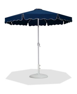 Amalfi Navy With Cream Piping / Matte White Metal Patio Umbrella with Base Sets