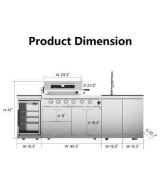 46" 4-Burner 72000 BTU Stainless Steel Outdoor Kitchen Grill Island with Fridge