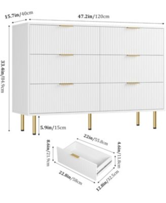 6-Drawer Fluted Dresser for Bedroom, Modern Chest of Drawers with Gold Handles, Wood Storage Organizer for Living Room, Closet, or Hallway