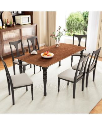 7-Piece Extendable Dining Set with 60-78 Inch Wood Table 6 Upholstered Chairs and Removable Leaf
