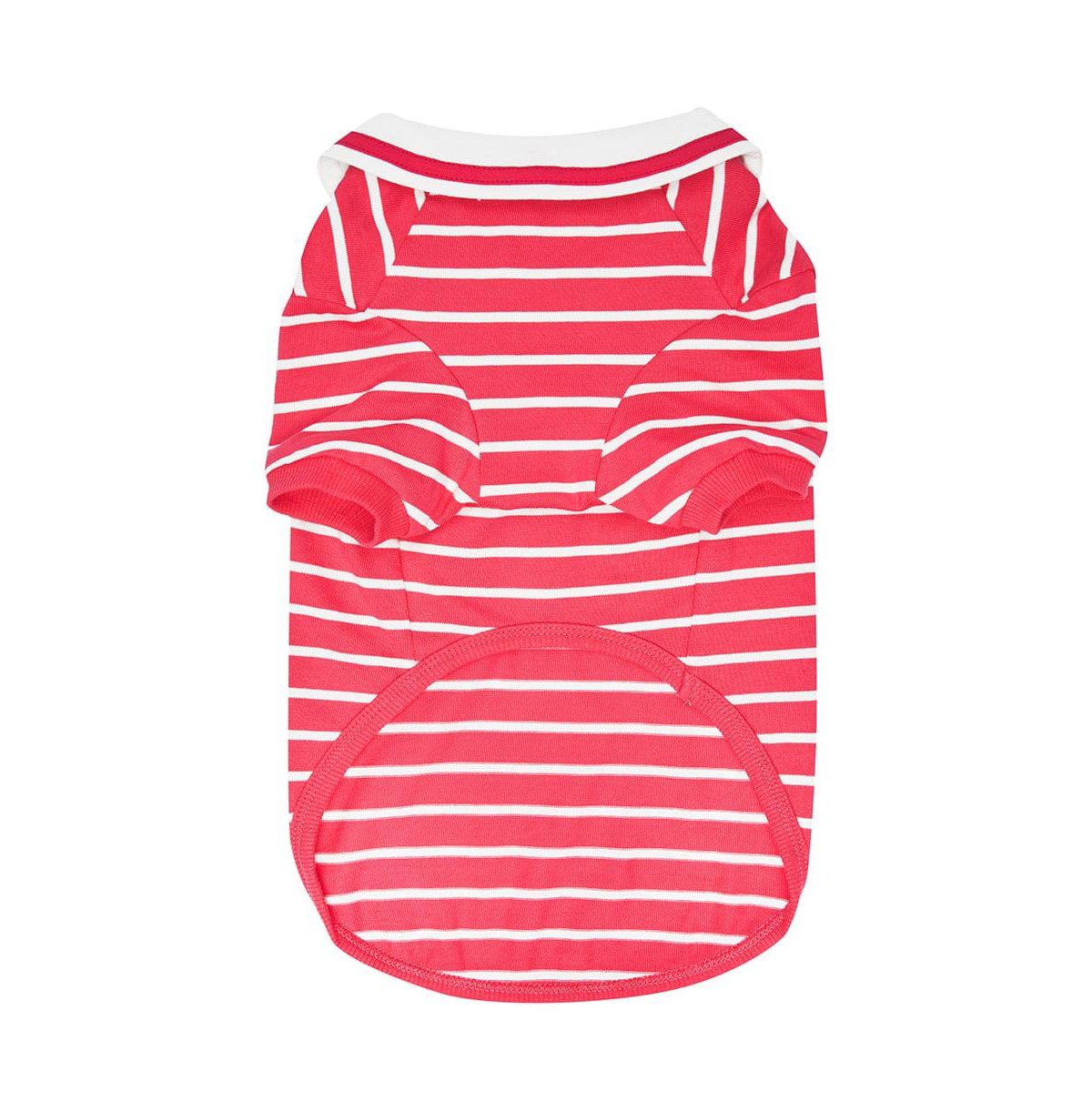 Dogs & Cats Co. Striped Henley Dog Tee with Chest Pocket Red and White 12"