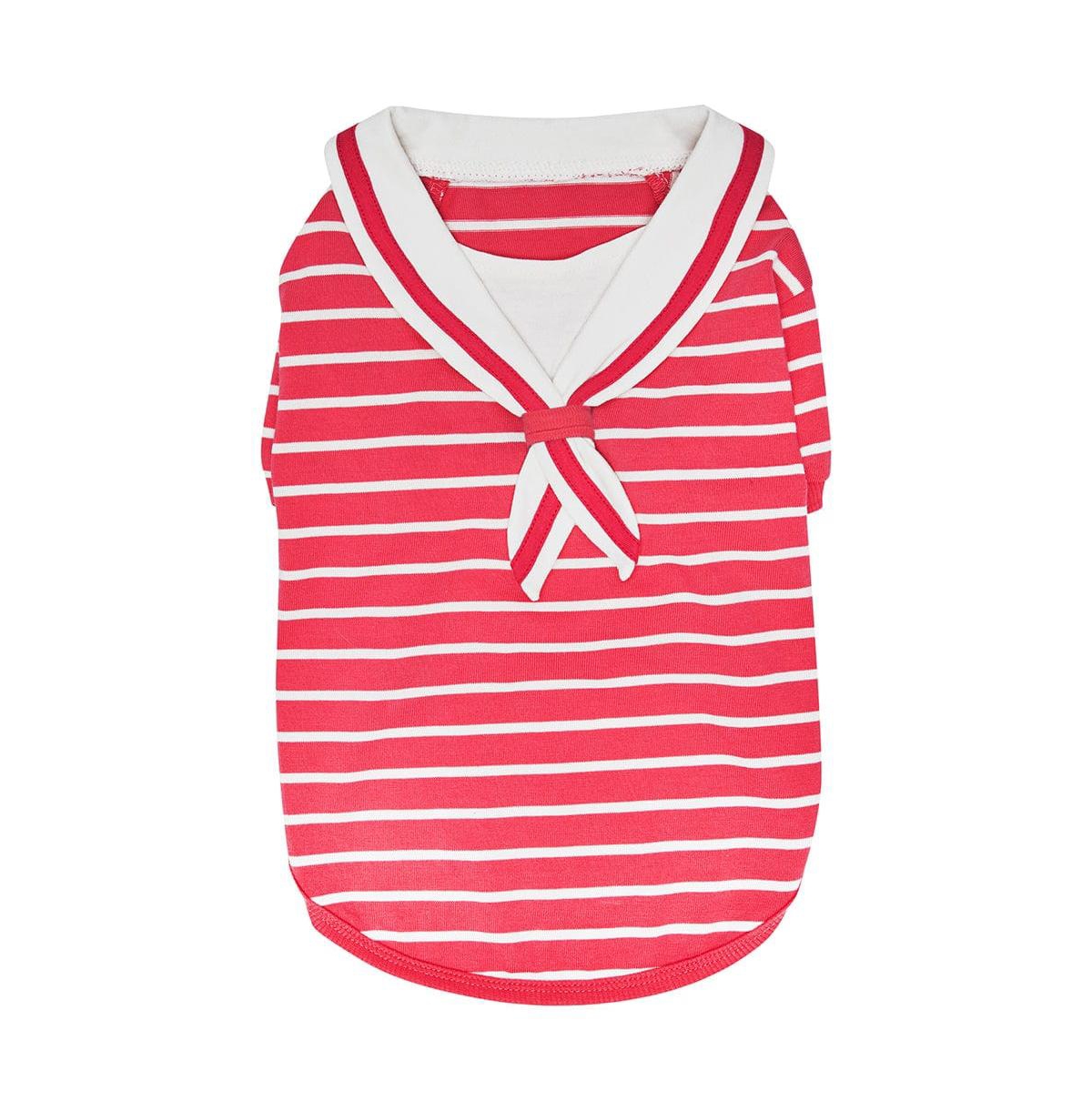 Dogs & Cats Co. Striped Henley Dog Tee with Chest Pocket Red and White 16"