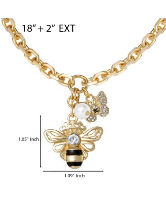 Charm Cluster Bee Necklace, Gold Tone with Crystal Butterfly & Pearl Accents