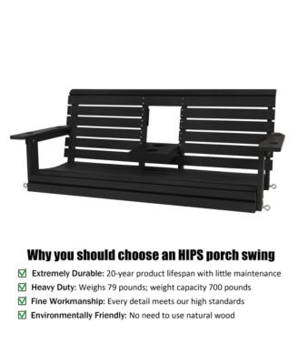 Poly Lumber 3-Seater Porch Swing, HIPS 5-Feet Bench for Outdoor Patio Garden Yard