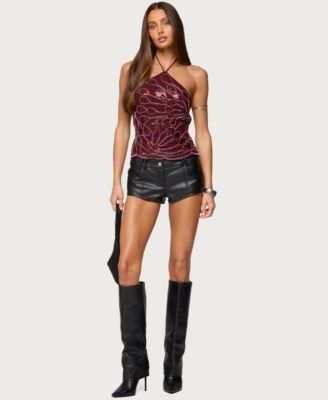 Women's Embroidered Bead & Sequin Halter Top