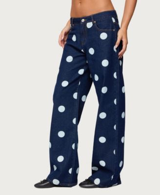 Women's Leyah Polka Dot Low Rise Baggy Jeans