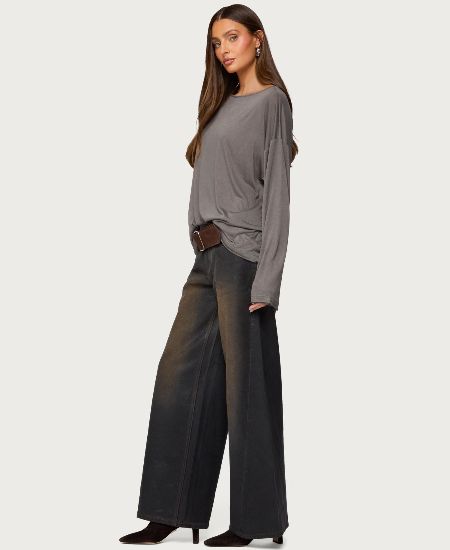Women's Oversized Semi Sheer Long Sleeve T Shirt