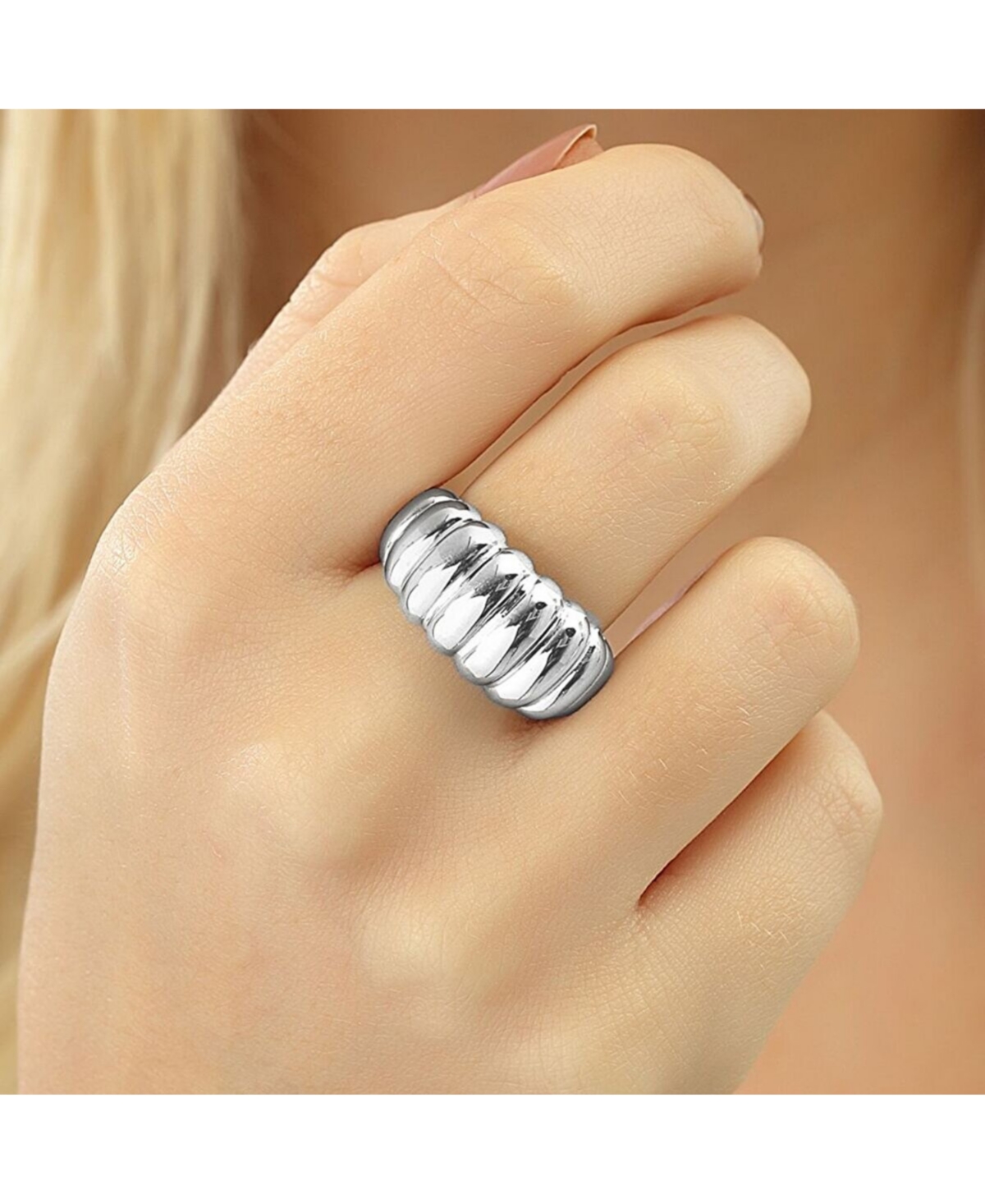 Spero London Large Multi Dished Adjustable Statement Sterling Silver Croissant Ring