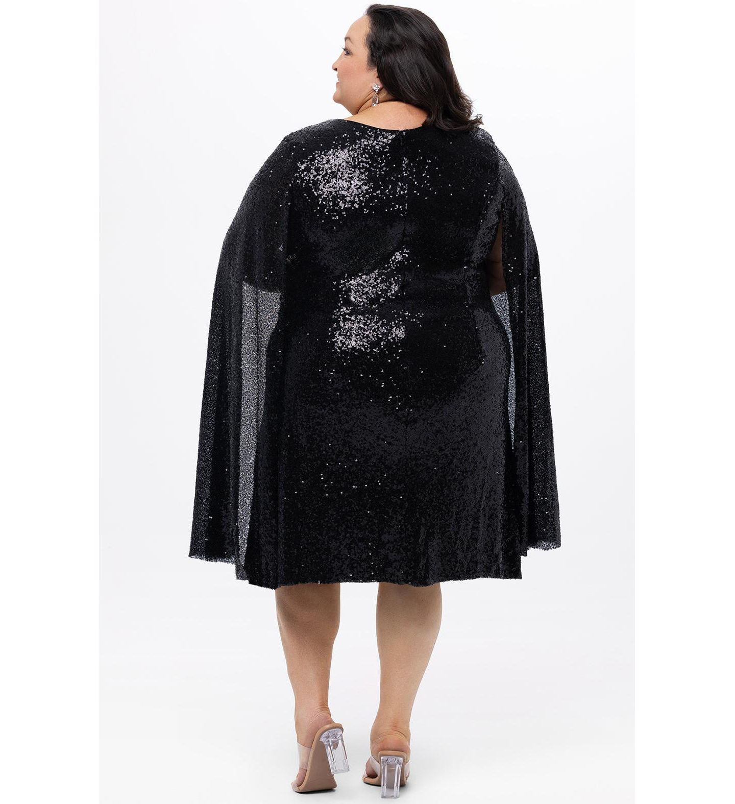 Женское платье Celebrations by Sydney's Closet Sequin V-Neck Cape Sleeve Party, цвет: Чёрный — фото 3