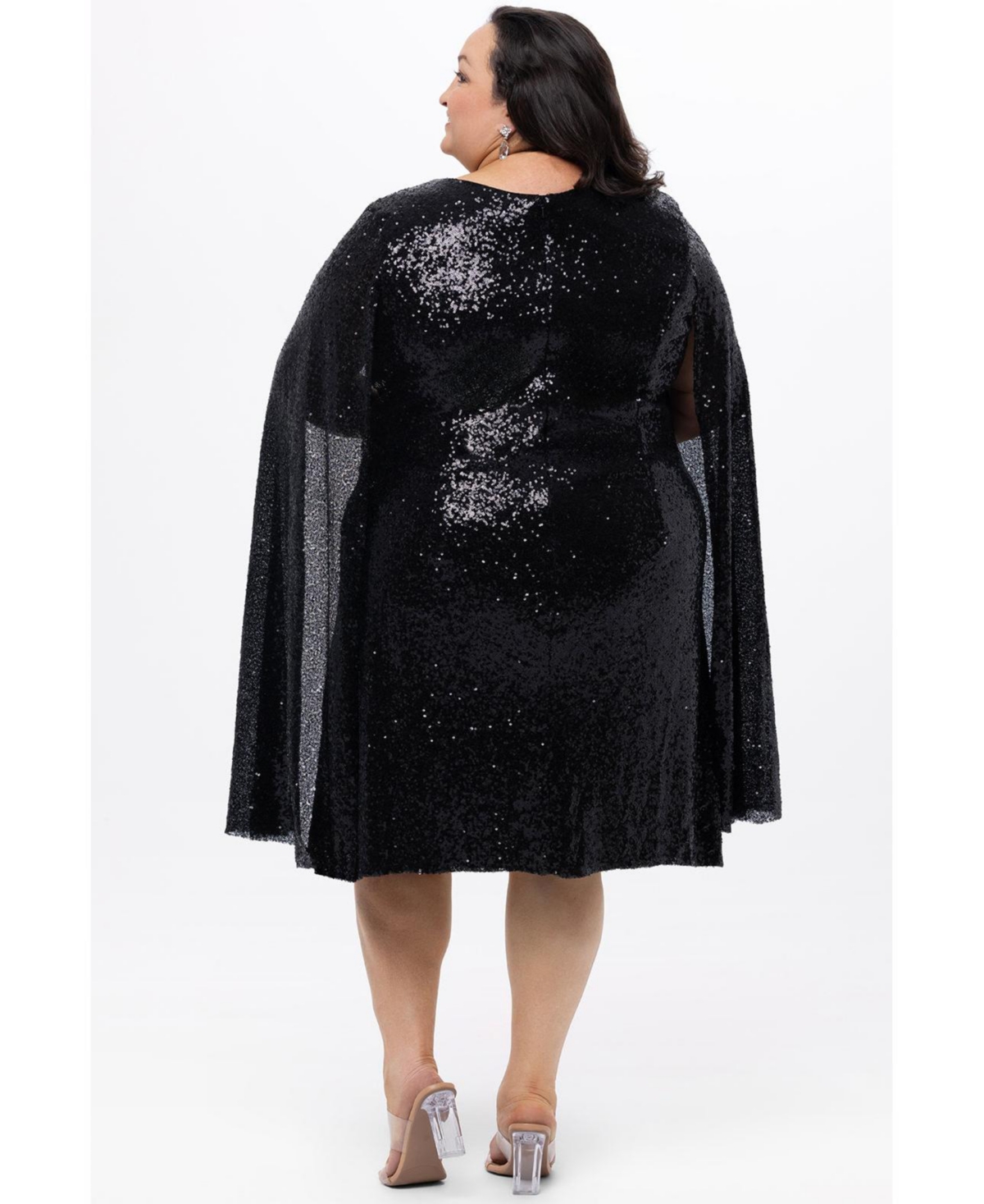 Celebrations by Sydney's Closet Women's Sequin V-Neck Cape Sleeve Party Dress