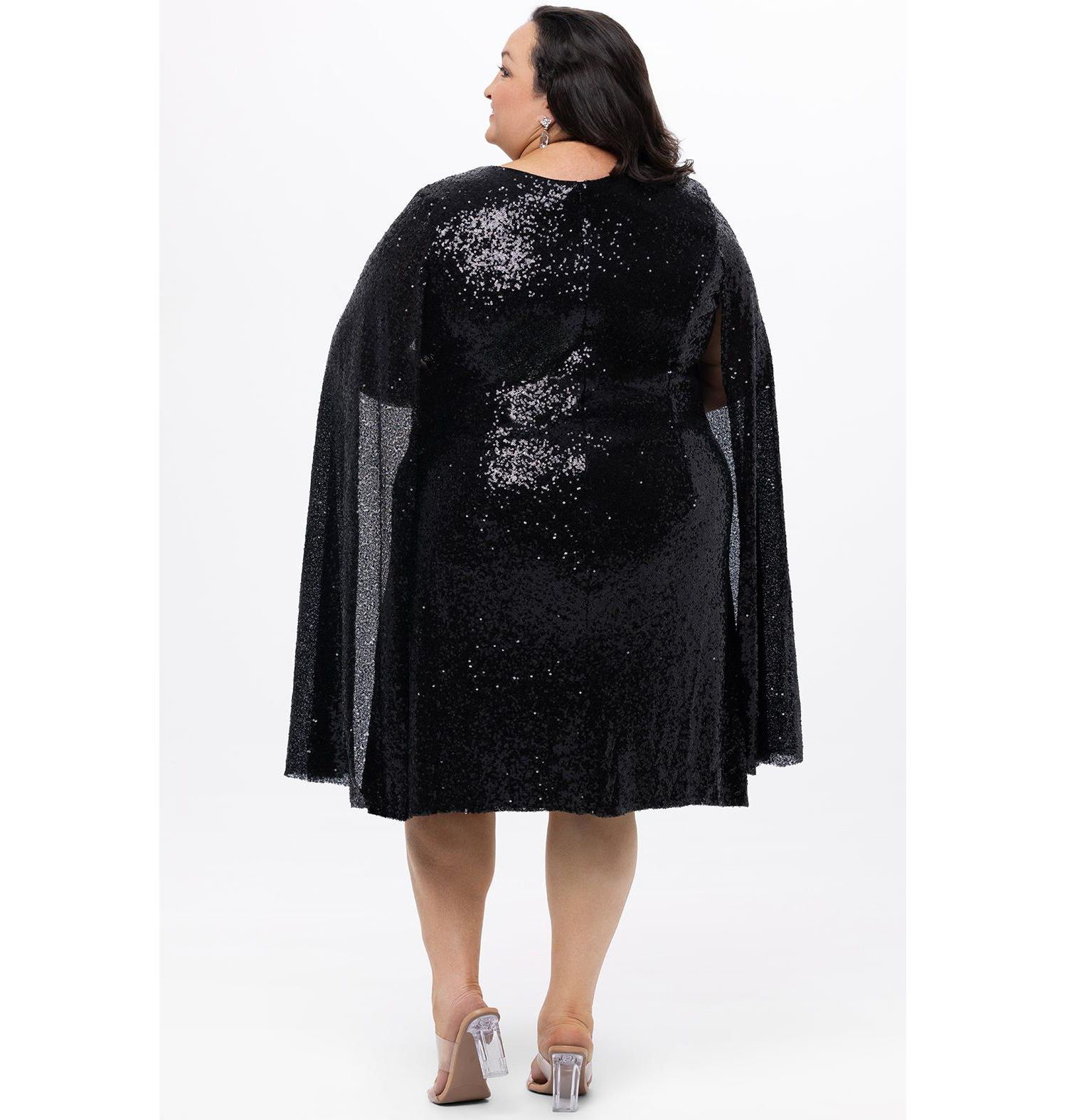 Women's Sequin V-Neck Cape Sleeve Party Dress