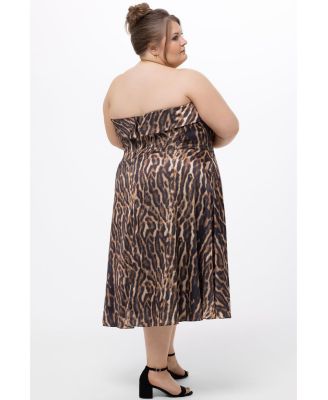 Women's Strapless Animal Print Tea Length Dress