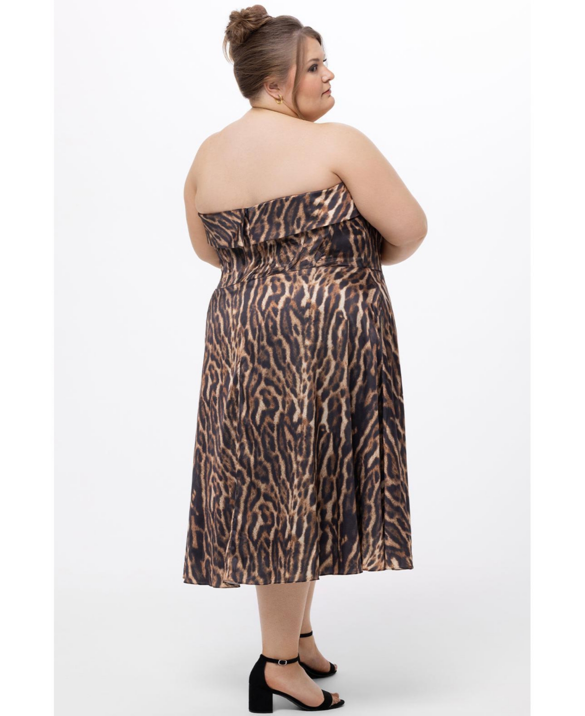 Celebrations by Sydney's Closet Women's Strapless Animal Print Tea Length Dress